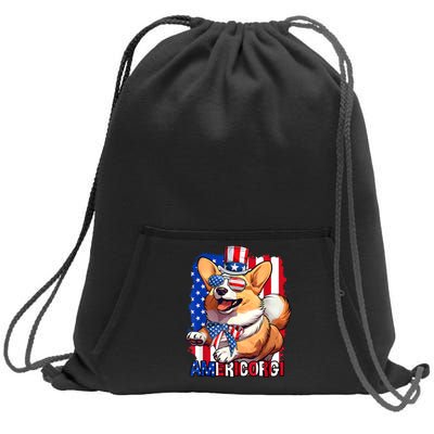 Merica Corgi 4th Of July Family Women Dog American Flag Sweatshirt Cinch Pack Bag