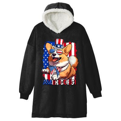 Merica Corgi 4th Of July Family Women Dog American Flag Hooded Wearable Blanket