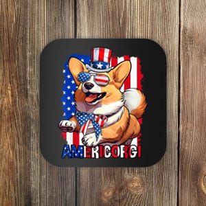 Merica Corgi 4th Of July Family Women Dog American Flag Coaster