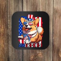 Merica Corgi 4th Of July Family Women Dog American Flag Coaster