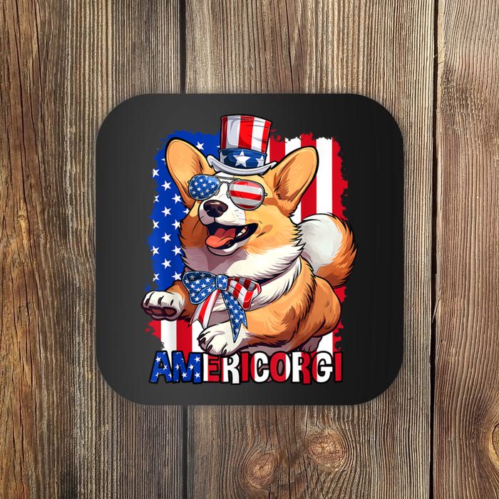 Merica Corgi 4th Of July Family Women Dog American Flag Coaster