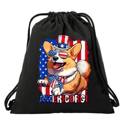 Merica Corgi 4th Of July Family Women Dog American Flag Drawstring Bag