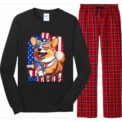 Merica Corgi 4th Of July Family Women Dog American Flag Long Sleeve Pajama Set