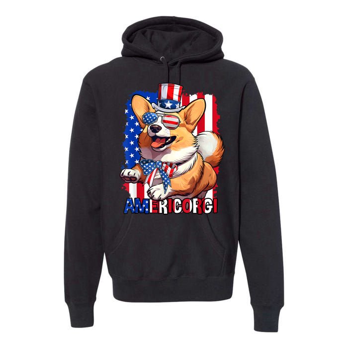 Merica Corgi 4th Of July Family Women Dog American Flag Premium Hoodie