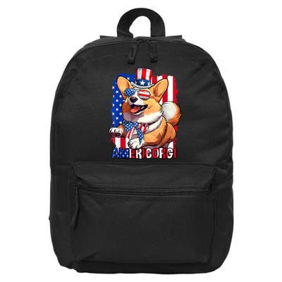 Merica Corgi 4th Of July Family Women Dog American Flag 16 in Basic Backpack