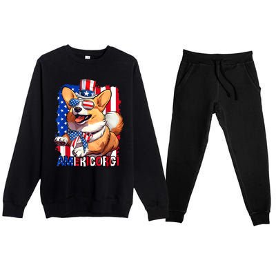 Merica Corgi 4th Of July Family Women Dog American Flag Premium Crewneck Sweatsuit Set