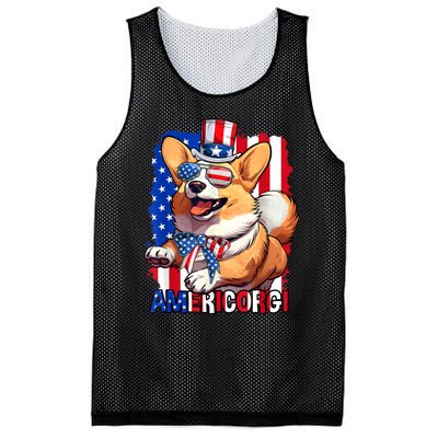 Merica Corgi 4th Of July Family Women Dog American Flag Mesh Reversible Basketball Jersey Tank