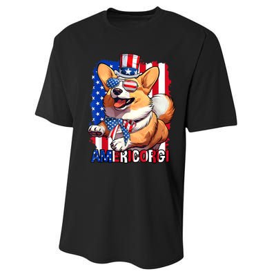 Merica Corgi 4th Of July Family Women Dog American Flag Performance Sprint T-Shirt