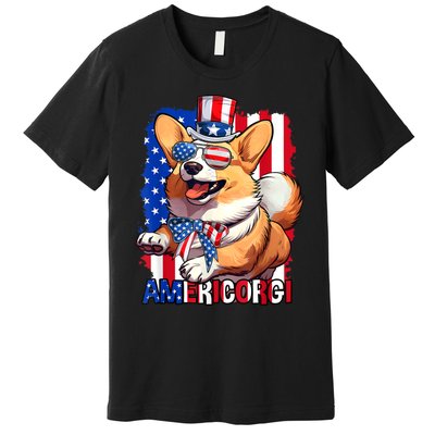 Merica Corgi 4th Of July Family Women Dog American Flag Premium T-Shirt