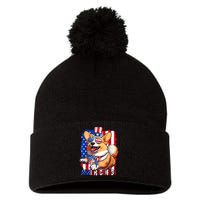 Merica Corgi 4th Of July Family Women Dog American Flag Pom Pom 12in Knit Beanie