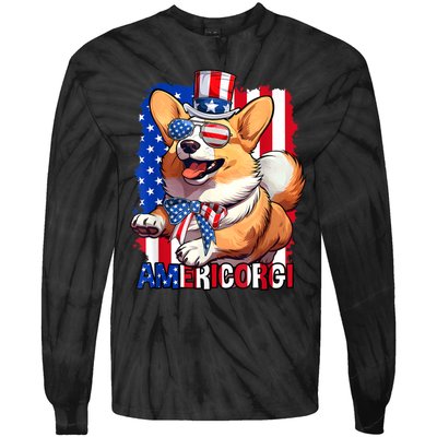 Merica Corgi 4th Of July Family Women Dog American Flag Tie-Dye Long Sleeve Shirt