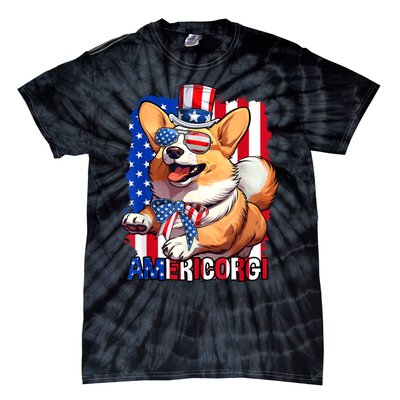 Merica Corgi 4th Of July Family Women Dog American Flag Tie-Dye T-Shirt