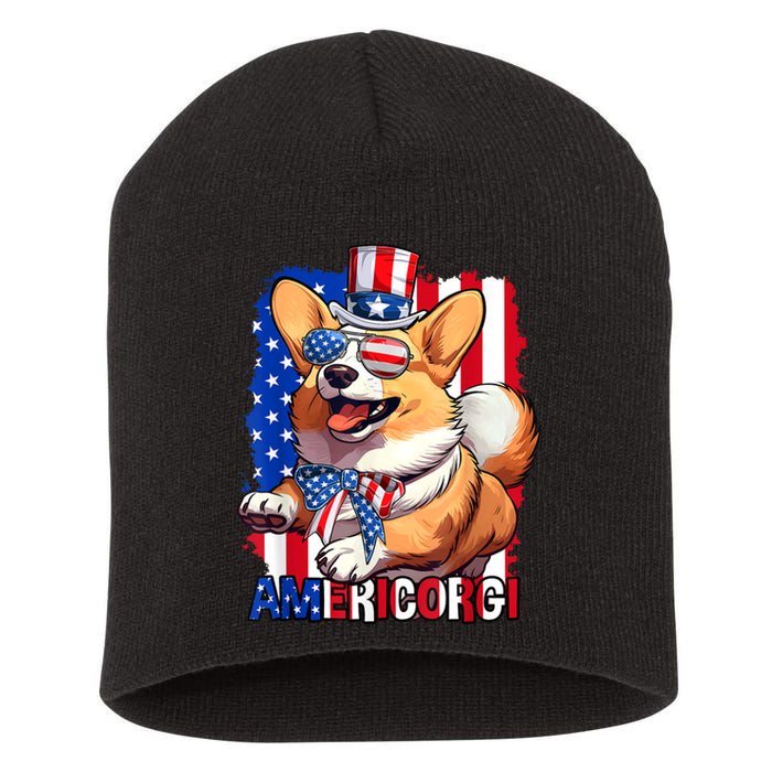 Merica Corgi 4th Of July Family Women Dog American Flag Short Acrylic Beanie