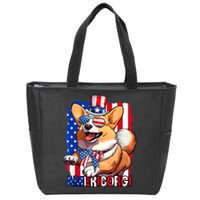 Merica Corgi 4th Of July Family Women Dog American Flag Zip Tote Bag