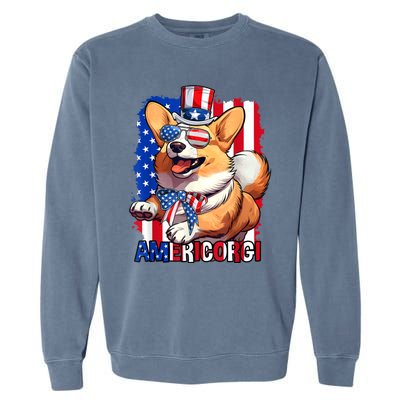 Merica Corgi 4th Of July Family Women Dog American Flag Garment-Dyed Sweatshirt