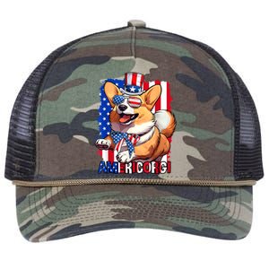 Merica Corgi 4th Of July Family Women Dog American Flag Retro Rope Trucker Hat Cap