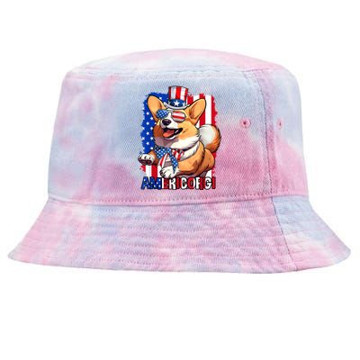 Merica Corgi 4th Of July Family Women Dog American Flag Tie-Dyed Bucket Hat