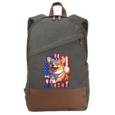 Merica Corgi 4th Of July Family Women Dog American Flag Cotton Canvas Backpack