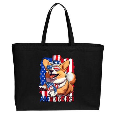 Merica Corgi 4th Of July Family Women Dog American Flag Cotton Canvas Jumbo Tote