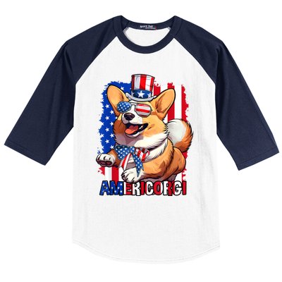 Merica Corgi 4th Of July Family Women Dog American Flag Baseball Sleeve Shirt