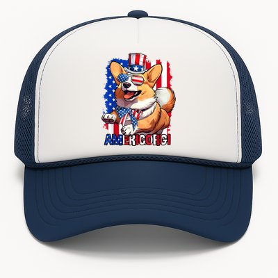 Merica Corgi 4th Of July Family Women Dog American Flag Trucker Hat