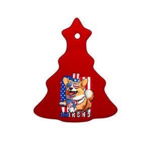 Merica Corgi 4th Of July Family Women Dog American Flag Ceramic Tree Ornament