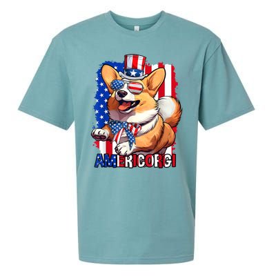 Merica Corgi 4th Of July Family Women Dog American Flag Sueded Cloud Jersey T-Shirt