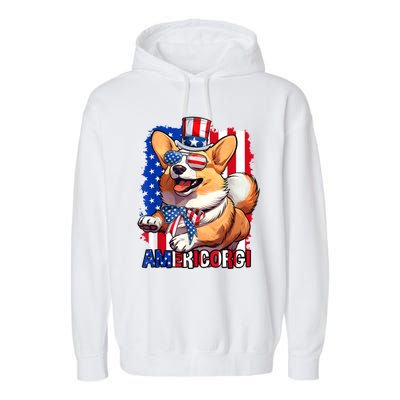 Merica Corgi 4th Of July Family Women Dog American Flag Garment-Dyed Fleece Hoodie