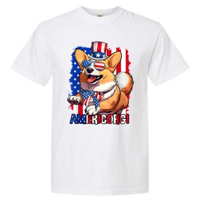 Merica Corgi 4th Of July Family Women Dog American Flag Garment-Dyed Heavyweight T-Shirt