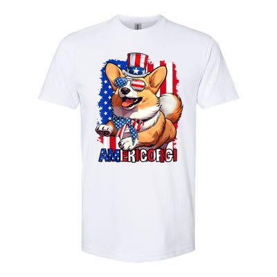 Merica Corgi 4th Of July Family Women Dog American Flag Softstyle CVC T-Shirt