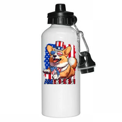 Merica Corgi 4th Of July Family Women Dog American Flag Aluminum Water Bottle