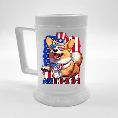 Merica Corgi 4th Of July Family Women Dog American Flag Beer Stein