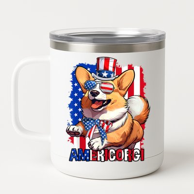 Merica Corgi 4th Of July Family Women Dog American Flag 12 oz Stainless Steel Tumbler Cup