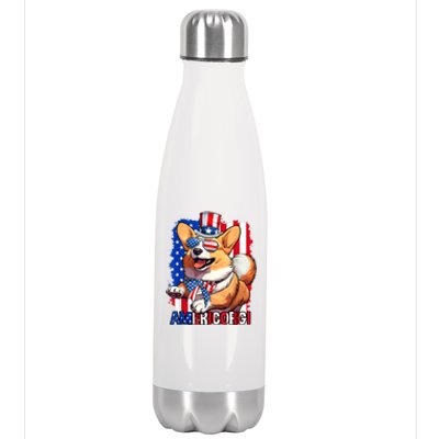 Merica Corgi 4th Of July Family Women Dog American Flag Stainless Steel Insulated Water Bottle