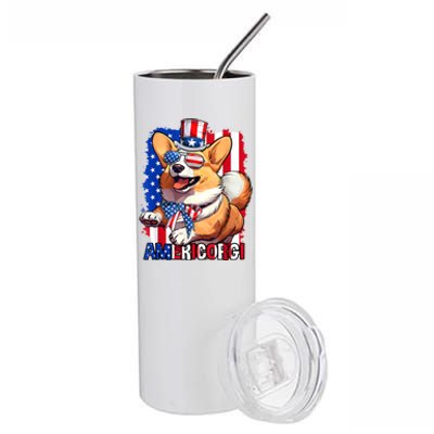 Merica Corgi 4th Of July Family Women Dog American Flag Stainless Steel Tumbler