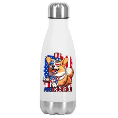 Merica Corgi 4th Of July Family Women Dog American Flag Stainless Steel Insulated Water Bottle