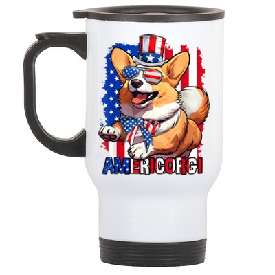 Merica Corgi 4th Of July Family Women Dog American Flag Stainless Steel Travel Mug