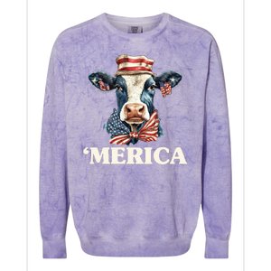 Merica Cow 4th Of July American Flag Colorblast Crewneck Sweatshirt