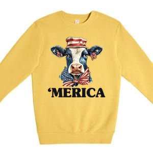 Merica Cow 4th Of July American Flag Premium Crewneck Sweatshirt