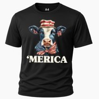 Merica Cow 4th Of July American Flag Cooling Performance Crew T-Shirt