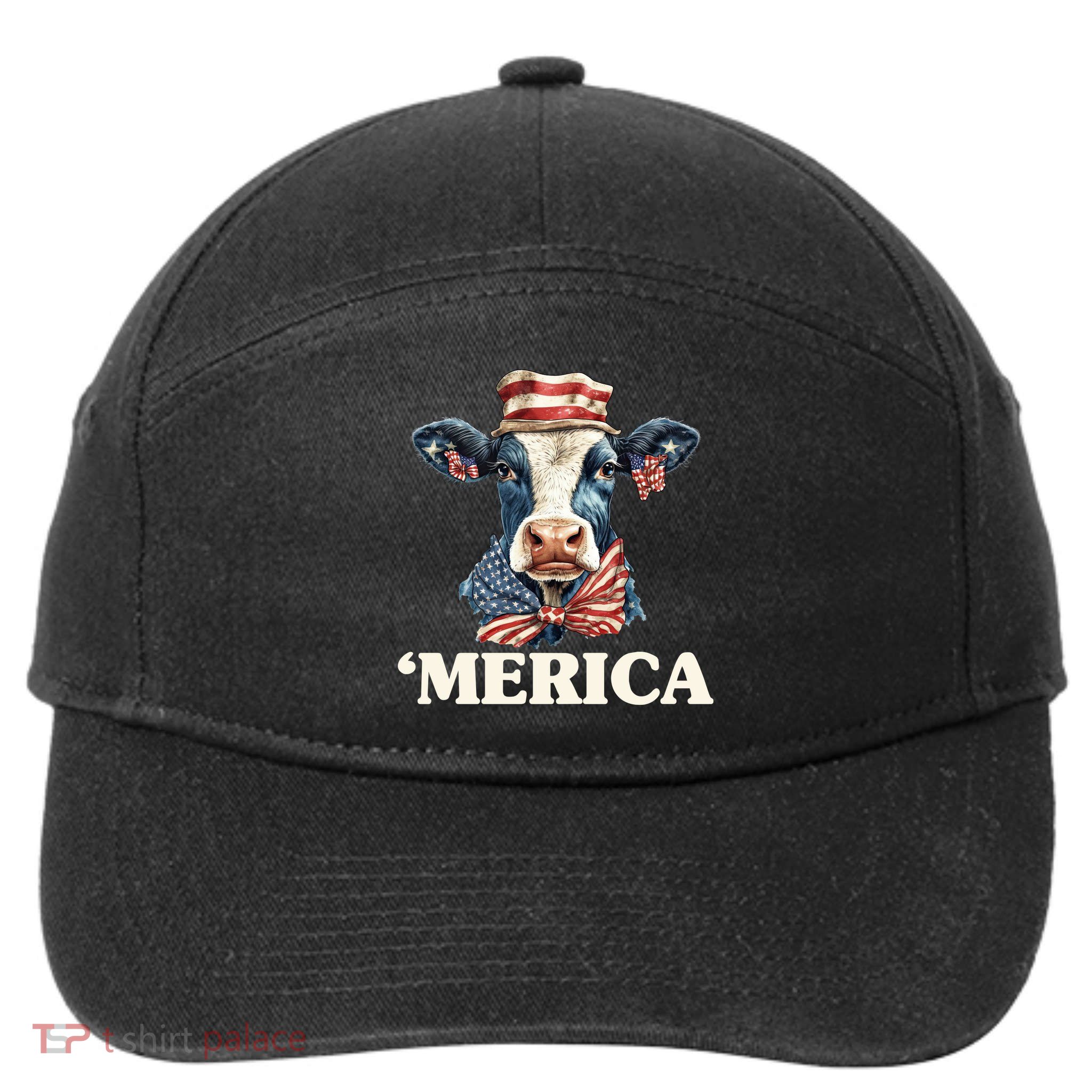 Merica Cow 4th Of July American Flag 7-Panel Snapback Hat