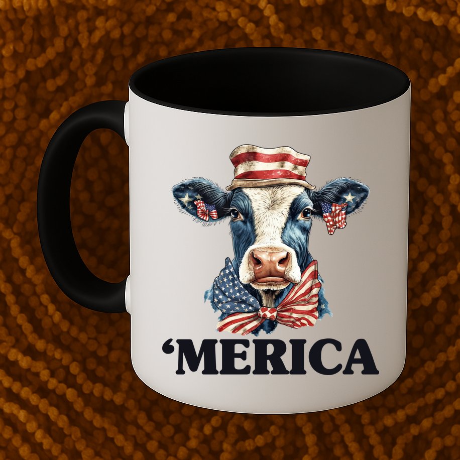 Merica Cow 4th Of July American Flag Mug