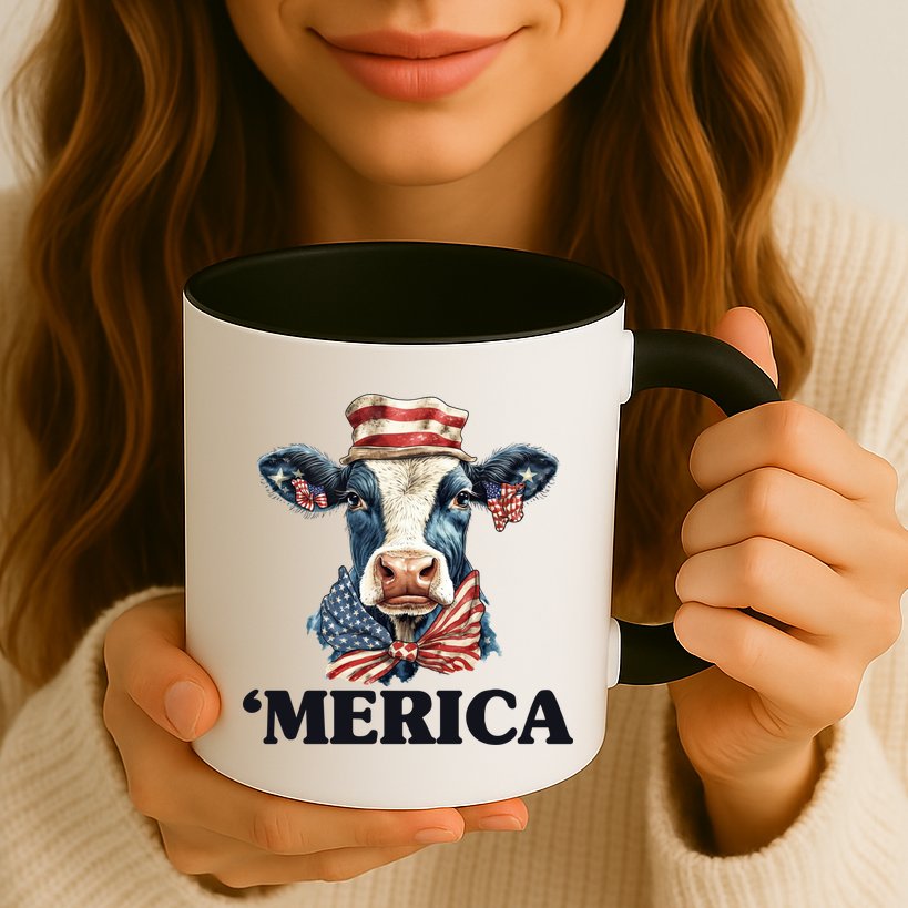 Merica Cow 4th Of July American Flag Mug