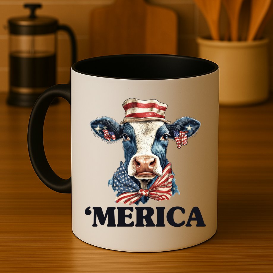 Merica Cow 4th Of July American Flag Mug