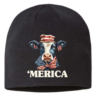 Merica Cow 4th Of July American Flag Sustainable Beanie