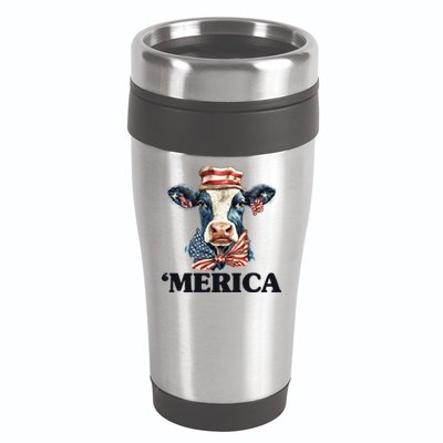 Merica Cow 4th Of July American Flag 16oz Travel Tumbler