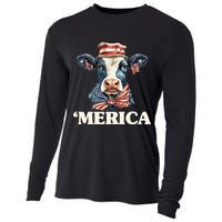 Merica Cow 4th Of July American Flag Cooling Performance Long Sleeve Crew