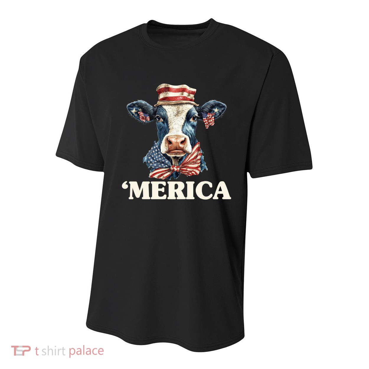 Merica Cow 4th Of July American Flag Youth Performance Sprint T-Shirt