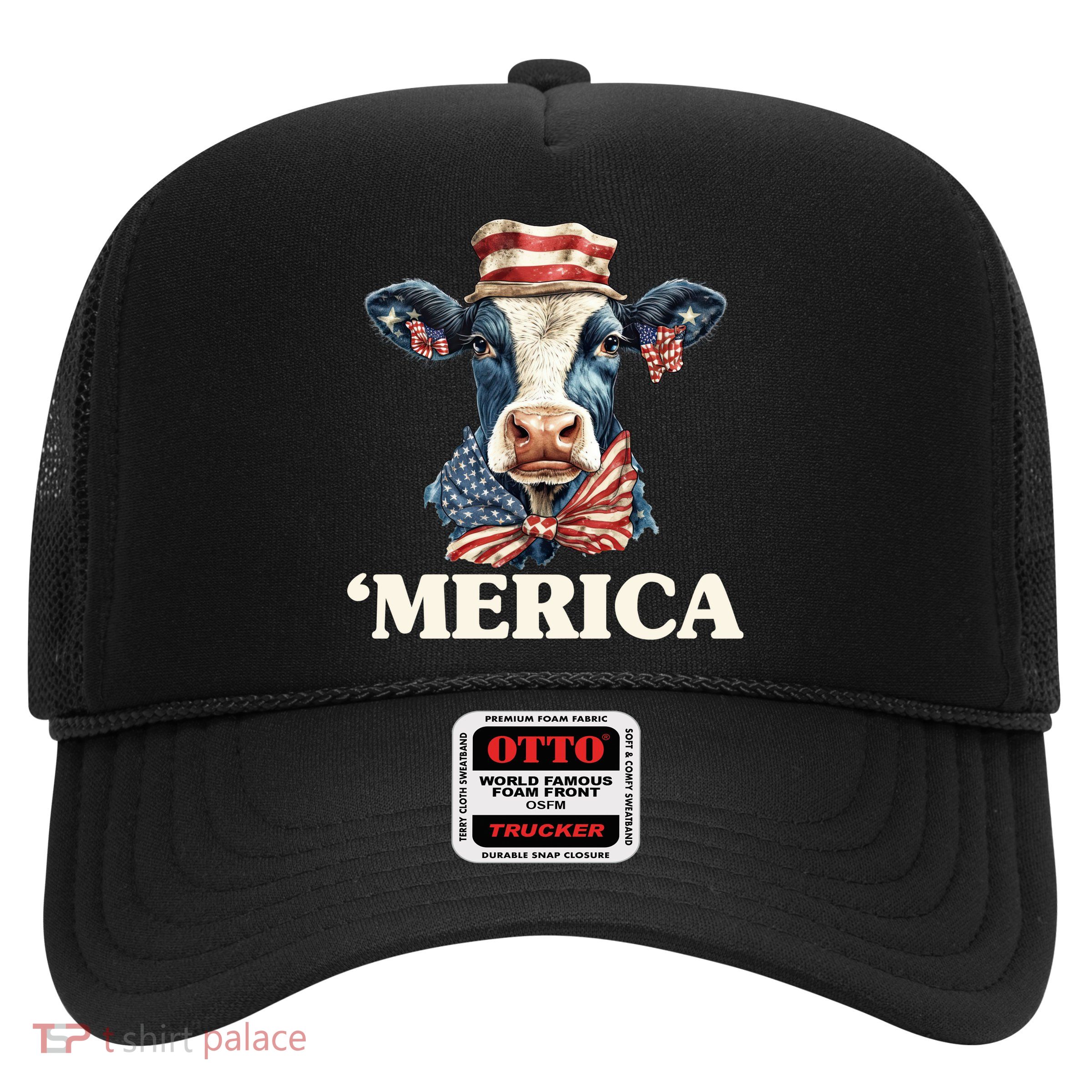 Merica Cow 4th Of July American Flag Trucker Hat