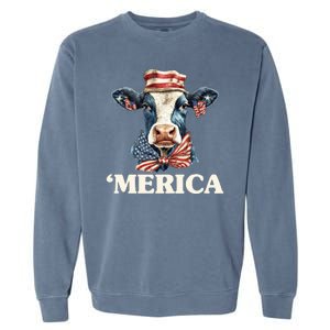 Merica Cow 4th Of July American Flag Garment-Dyed Sweatshirt